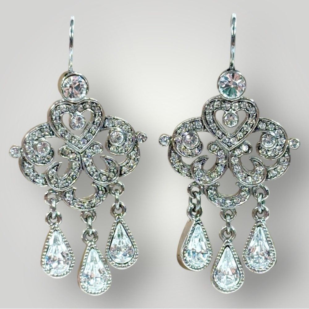 Jewelry Joan Rivers Stamped Earrings Dangle Chandelier Silver Tone Rhinestone!